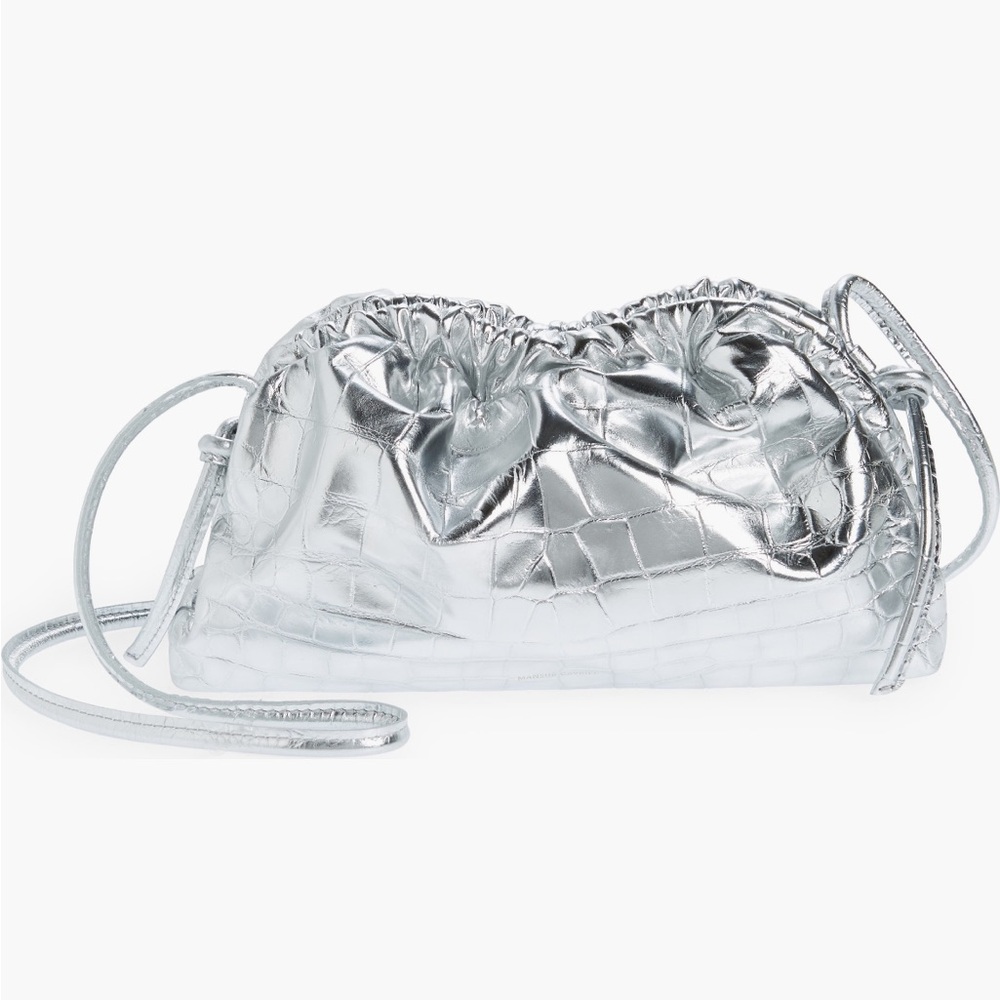 Mansur Gavriel Mini Cloud Metallic Croc Embossed Leather Clutch